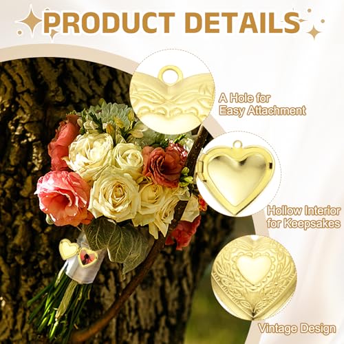 MECCANIXITY Custom Photo Locket Charm, Copper Retro Picture Locket Pendants for DIY Memorial KeyChains Necklace Bracelet Jewelry Making - color: Gold, style: Engraved Heart