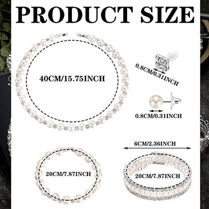 Glenmal Pearl Rhinestone Jewelry Set for Women Pearl Necklace Bracelet Earrings for Wedding Halloween Bridal Shower Tea Party - style: Charming Style