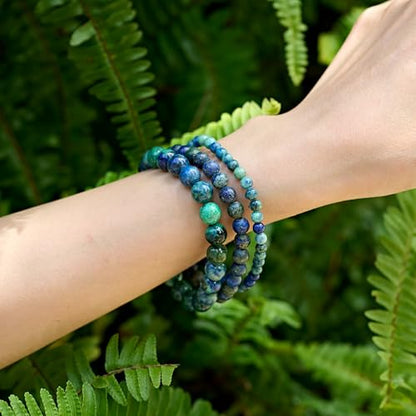 Bivei 8mm Beaded Bracelets for Women Handmade Semi Precious Natural Stone Stretch Elastic Jewelry Yoga Protection Gifts - color: Chrysocolla-Gentle Expression, size: Medium 6.8-7.3 inch