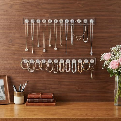 6 Pcs Clear Acrylic Necklace Holder, Acrylic Necklace Organizer Wall Mounted with 12 Hooks, for Hanging Necklace, Jewelry, Bangles, Bracelets and Rings, Best Gifts for Girls and Women