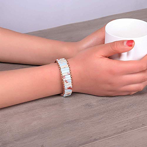 Plumiss Women Boho Handmade Natural Stone Crystal Leather Bead Wrap Bracelets Collection - style: Agalmatolite
