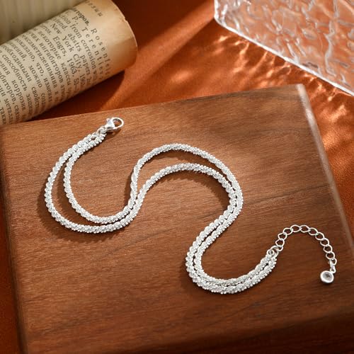 ASCOMY Ankle Bracelets for Women 14K Gold/Silver Plated Anklets for Women Waterproof Layered Cute Beads Dot Shining Twist Rope Chain Pearl Bar Link Heart Anklets Summer Beach Foot Chain Jewelry Gifts - style: Sparkling Twist Rope-SL