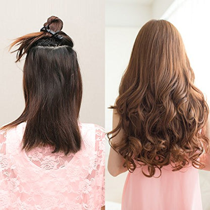 REECHO 18" 1-Pack 3/4 Full Head Curly Wavy Clips in on Synthetic Hair Extensions HE008 Hairpieces for Women 5 Clips 4.0 Oz per Piece - Black Brown - color: Black Brown, size: 18 Inch (Pack of 1)