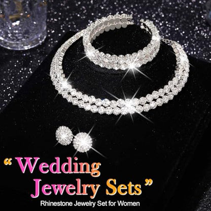 Silver Jewelry Set Rhinestone Necklace Earrings Bracelet Sets Wedding Prom Formal Jewelry for Women and Brides - color: Silver