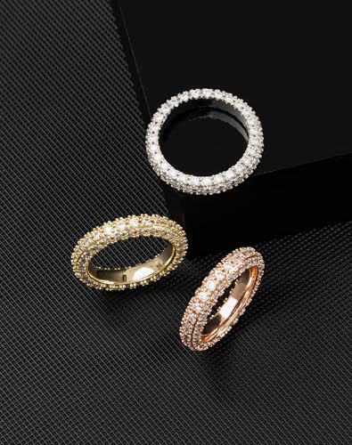 Bling Halo Stacking Ring for Men Women - 18k Gold Plated Stackable Cubic Zirconia Band - Created Diamond Iced Out Hip Hop Jewelry Gifts - color: Womens Style A-Rhodium Plated, size: 8