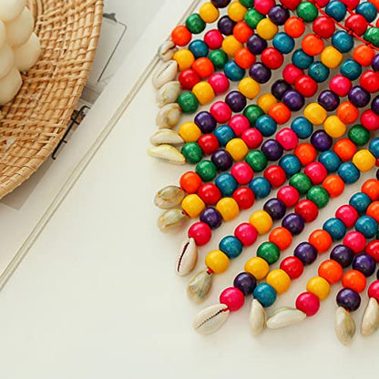 Wooden Beaded Seed Bib Necklace and Earrings Set for Women,Statement African Boho Layering Chunky Collar Choker Set - color: Red