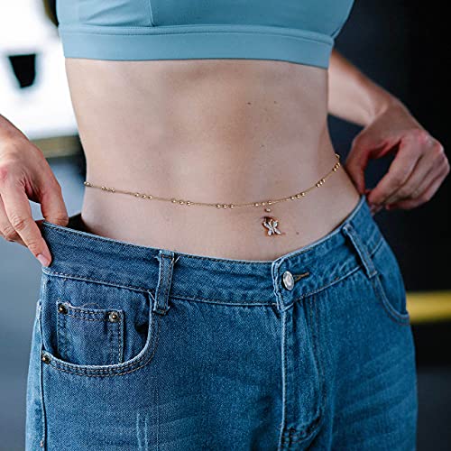 Adjustable 18k Gold Plated Waist Chain, Beach Bikini Body Chain, Handmade Boho Belly Chain - color: B. satellite in 3