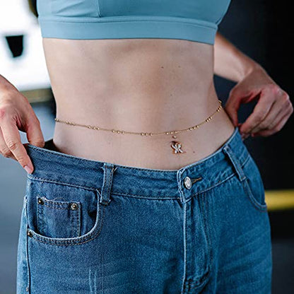 Adjustable 18k Gold Plated Waist Chain, Beach Bikini Body Chain, Handmade Boho Belly Chain - color: B. satellite in 3