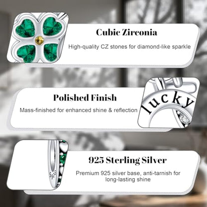LaMenars 925 Sterling Silver Charms for Pandora Bracelets & Necklaces | Bead Charms Birthday Holiday Jewelry Gifts For Women - color: 4 Clover Leaf Lucky Dangle