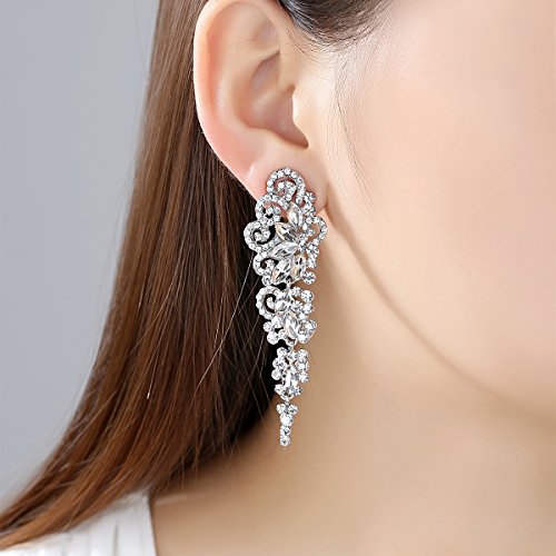 Marquise Crystal Bridal Chandelier Dangle Drop Earrings Ladies Gifts in Silver/Gold Tone - color: I-Clear Earrings Pin