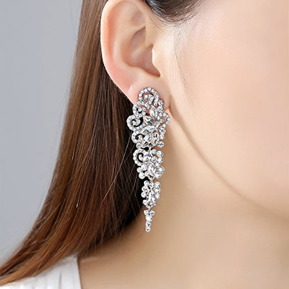 Marquise Crystal Bridal Chandelier Dangle Drop Earrings Ladies Gifts in Silver/Gold Tone - color: I-Clear Earrings Pin
