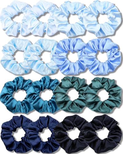 IVARYSS Satin Scrunchies for Girls, Soft Than Silk for Hair, Fashion Ties and Bands for Thin | Thick Hair Styling, 16 Pack (Multi-Blue) - color: Multi-Blue