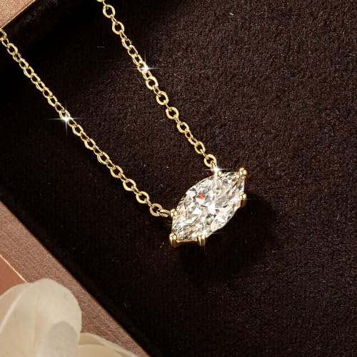 2CT Marquise Moissanite Pendant Necklace for Women | 6x12mm D Color Marquise Cut Moissanite, 14K Gold Plated Dainty Pendant Luxury for Wife Mom Birthday Gifts - color: Gold