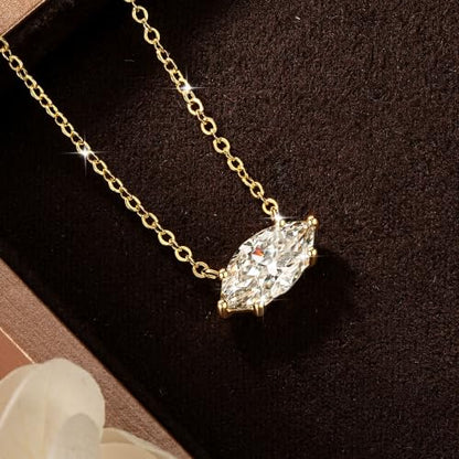 2CT Marquise Moissanite Pendant Necklace for Women | 6x12mm D Color Marquise Cut Moissanite, 14K Gold Plated Dainty Pendant Luxury for Wife Mom Birthday Gifts - color: Gold