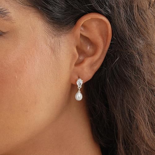 Gold Earrings for Women Trendy, Dainty Dangle Earrings 14K Gold Plated Drop Earrings Cute Wedding Earrings Fashion Prom Bridal Jewelry Gifts - color: Silver LX Pearl