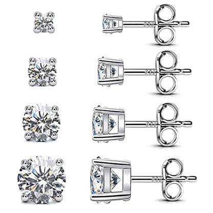 925 Sterling Silver Earrings, Cubic Zirconia Stud Earrings, Diamond Stud Earrings for Women - color: 925 Sterling Silver3mm,4mm, 5mm, 6mm