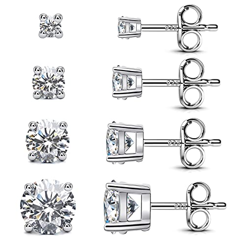 925 Sterling Silver Earrings, Cubic Zirconia Stud Earrings, Diamond Stud Earrings for Women - color: 925 Sterling Silver3mm,4mm, 5mm, 6mm