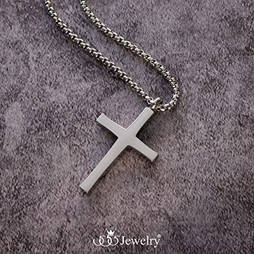 555Jewelry Stainless Steel Cross Adjustable Rolo Chain Pendant Necklace 16-28'' Inches - color: Silver