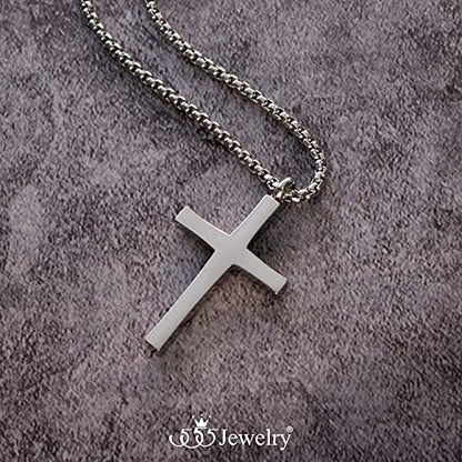 555Jewelry Stainless Steel Cross Adjustable Rolo Chain Pendant Necklace 16-28'' Inches - color: Silver