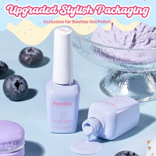 Beetles Blue Gel Nail Polish, Blueberry Smoothie, Pastel Blue Gel Polish | Color-Matched Bottle Design, Soak Off UV LED, Long-Lasting Nails Art for Home DIY & Holiday - color: D - Creme Blue | Blueberry Smoothie