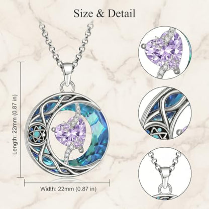 ONEFINITY Moon Star Necklace 18K White Gold Plated Celtic Moon Birthstone Pendant Necklaces Heart Birthstone Anniversary Birthday Jewelry Gifts for Women Wife Mom - style: June