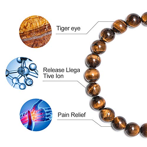 M MOOHAM Mens Bracelet - Beaded Natural Stone 8mm Tiger Eye Matte Agate Lava Rock Bracelets for Men Teen Boys Grandpa Dad Birthday Gifts Jewelry - style: 3 Pcs Tiger Eye&Lava Rock