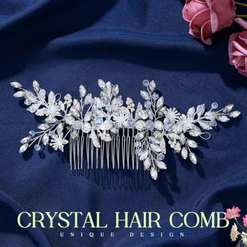 Evild Wedding Hair Clips Silver Rhinestone Bridal Headpiece Prom Hair Accessories for Women - color: Silver