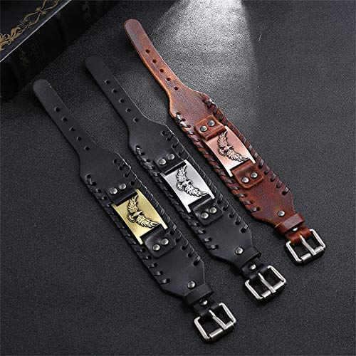 GelConnie Viking Bracelet Punk Leather Cuff Bracelet Gothic Leather Wristband Bracelet with Nordic Amulet Scandinavian Talisman Celtic Pagan Jewelry - color: Black Eagle