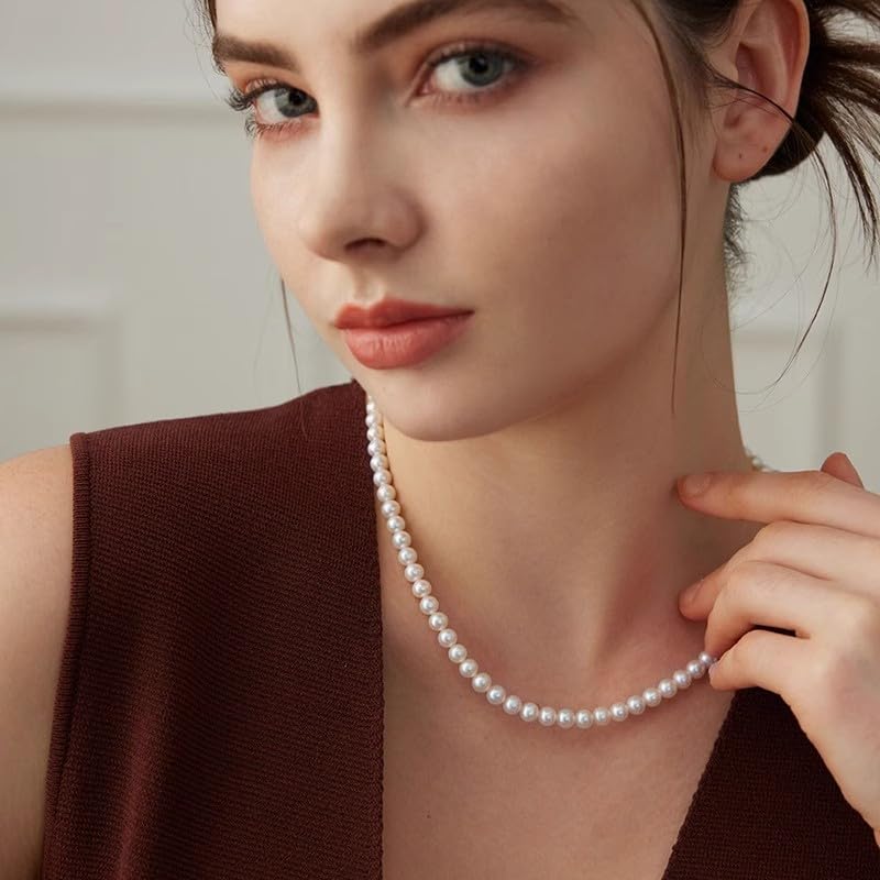 White Genuine Freshwater Cultured Pearl Necklace For Women And Men | Full Sizes from 3mm to 14mm Freshwater Pearls, AAA Grade & Above, A Love Gift Choice For Anniversaries And Birthdays - size: 5-6mm 18in
