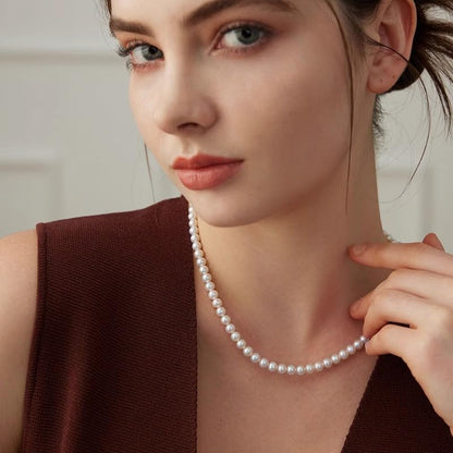 White Genuine Freshwater Cultured Pearl Necklace For Women And Men | Full Sizes from 3mm to 14mm Freshwater Pearls, AAA Grade & Above, A Love Gift Choice For Anniversaries And Birthdays - size: 5-6mm 18in