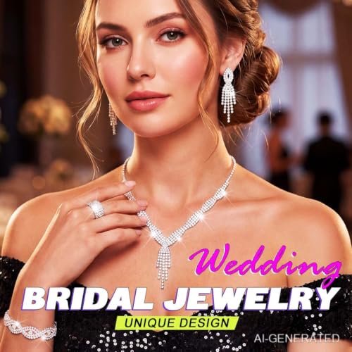 Sixexey Rhinestone Jewelry Set Wedding Jewelry Prom Costume Necklace Jewelry for Women - color: Silver