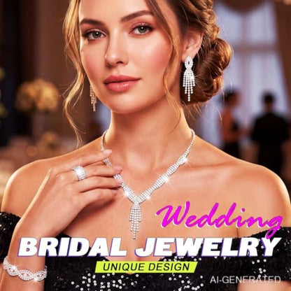 Sixexey Rhinestone Jewelry Set Wedding Jewelry Prom Costume Necklace Jewelry for Women - color: Silver
