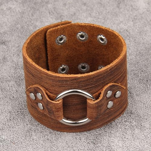 GelConnie Punk Leather Cuff Bracelet Adjustable Straps Wrap Bracelets Arm Armor Cuff Gothic Leather Wristbands for Men, Women - color: MLPB105-Brown