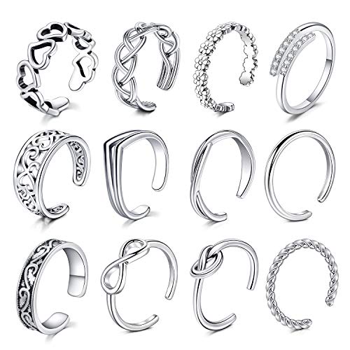Mayhoop 12Pcs Open Toe Rings Adjustable Toe Band Ring Set Finger Foot Jewelry for Women Men