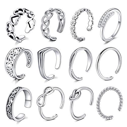 Mayhoop 12Pcs Open Toe Rings Adjustable Toe Band Ring Set Finger Foot Jewelry for Women Men