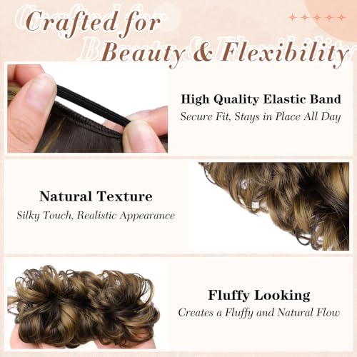 2PCS Messy Bun Hair Pieces Synthetic Hairpieces For Women Coffee Brown | Messy Bun and Donut Bun in one set for natural-looking volume and elegant updos for every occasion. - color: Coffee Brown