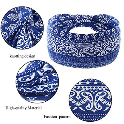 Yeshan Wide Bandana headbands for Women Boho Bandeau Headband Knot Hair Scarf Bands Stretch Floral Printed Non Slip Head bands Elastic Turban Head Wraps Thick African Headband,Pack of 6 - color: No2(paisley 6 pcs)