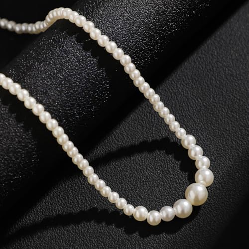 Gold/Silver Pearl Necklace for Men Faux Pearl Choker Necklace Beaded Adjustable Chain Gothic Chunky Beaded Statement Hip Hop Rock Party Festival Collar para Hombre Fashion Jewelry Gift for Men - style: Style-D