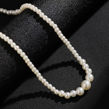 Gold/Silver Pearl Necklace for Men Faux Pearl Choker Necklace Beaded Adjustable Chain Gothic Chunky Beaded Statement Hip Hop Rock Party Festival Collar para Hombre Fashion Jewelry Gift for Men - style: Style-D