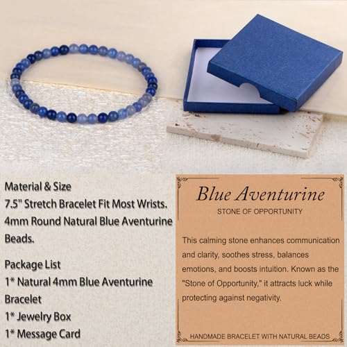 LPBeads Handmade Natural Gemstone Stretch Elastic Bracelet Healing Crystal Round Stone Beads Jewelry Gifts for Women Men - color: Blue Aventurine, size: 4mm