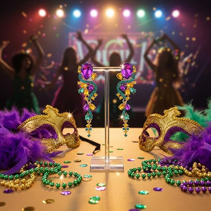 Fashion Rhinestone Statement Drop Dangle Earrings Long Colorful Crystal Bridal Wedding Teardrop Chandelier Earrings for Women Prom Pageant - color: Mardi Gras