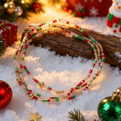 Colorful Gold Beaded Bracelets for Women Boho Tiny Gold Plated Ball Stretch Stackable Small Seed Beads Bracelet Stack Trendy Jewelry Set Dainty Vacation Friendship Christmas Gifts for Women - color: red green