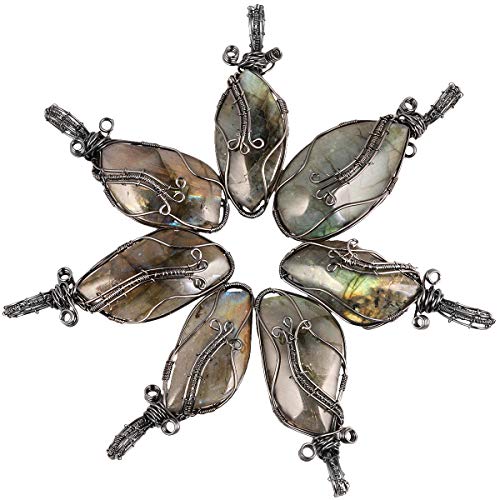 TUMBEELLUWA Handmade Copper Wire Wrapped Labradorite Necklace for Women Men | Irregular Shape, Third Eye Chakra, Enhances Intuition & Spiritual Awareness, 19.86" Stainless Steel Chain, Daily Wear - style: #3 Style 4