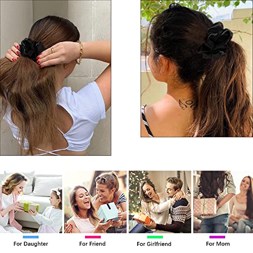 Scrunchies Soft Silk Elastics Bands Ponytail Holder Pack of 8 Neutral Scrunchies for Women & Girls - color: Black