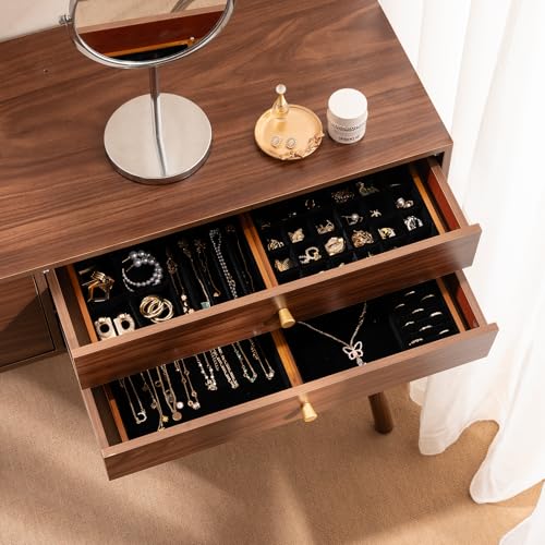ProCase 4-Set Bamboo Stackable Jewelry Organizer Tray, Jewelry Drawer Inserts Container Display Case Storage for Earring Necklace Rings Bracelet with Removable Dividers -Black