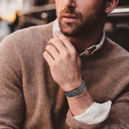Mens Leather Bracelet Multi-Layer Braided Bracelet Wristband Father's Day Birthday Jewelry Gifts 8.5" Classic Bracelet with Stainless Steel Buckle - color: brown