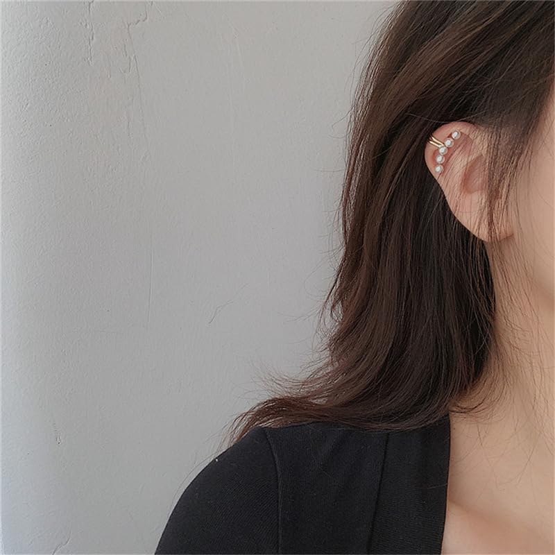 Ear Cuffs Earrings for Women Non Piercing Cartilage Cuff Wrap Clip on Earrings Trendy Pearl Rhinestone Tassel Chain Earrings Jewelry for Women - color: Rose Gold Pearl Ear Cuff