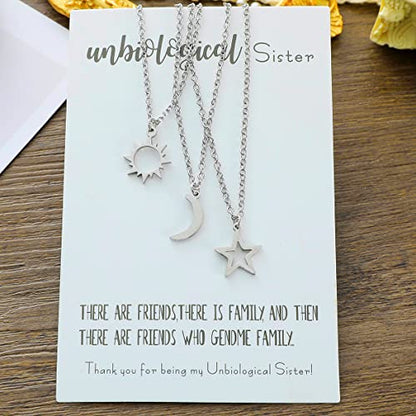 COLORFUL BLING Stainless Steel Sun and Moon Star Necklace 3 Best Friend Friendship Sister Set for Women Mom Daughter BFF Jewelry Gifts - color: white