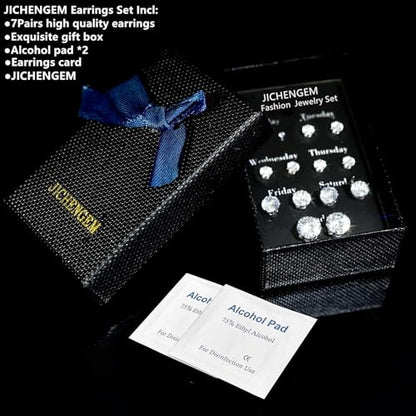 Silver Gold Black Stud Earrings Set 7Pairs Hypoallergenic Cubic Zirconia Titanium Stainless Steel Silver Rose Gold Black CZ Cartilage Stud Earrings Jewelry Sets for Women Men, 2-8mm CZ Stud Earrings - color: 7 Pairs Shiny Silver Stud Earrings