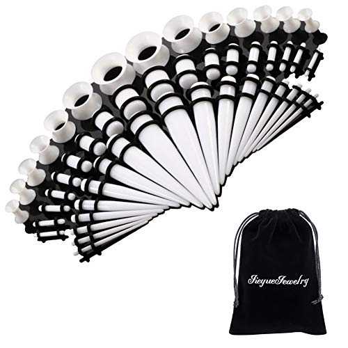 JieyueJewelry 50/54 Pcs Ear Stretching Kit 14G-00G | Acrylic Tapers & Plugs with Silicone Tunnels, Ear Gauges Expander Set Body Piercing Jewelry for Women and Men - color: White